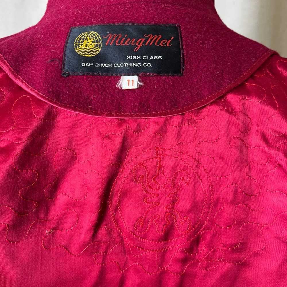 Vintage Red Wool Belted Coat XS S Quilted Zip Out Lining - Picture 6 of 10